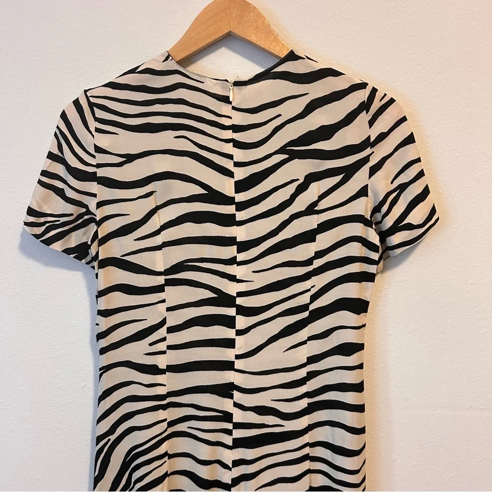 Zara XSmall Women’s Black Zebra Print Crewneck Zipper Midi Dress - Picture 7 of 10